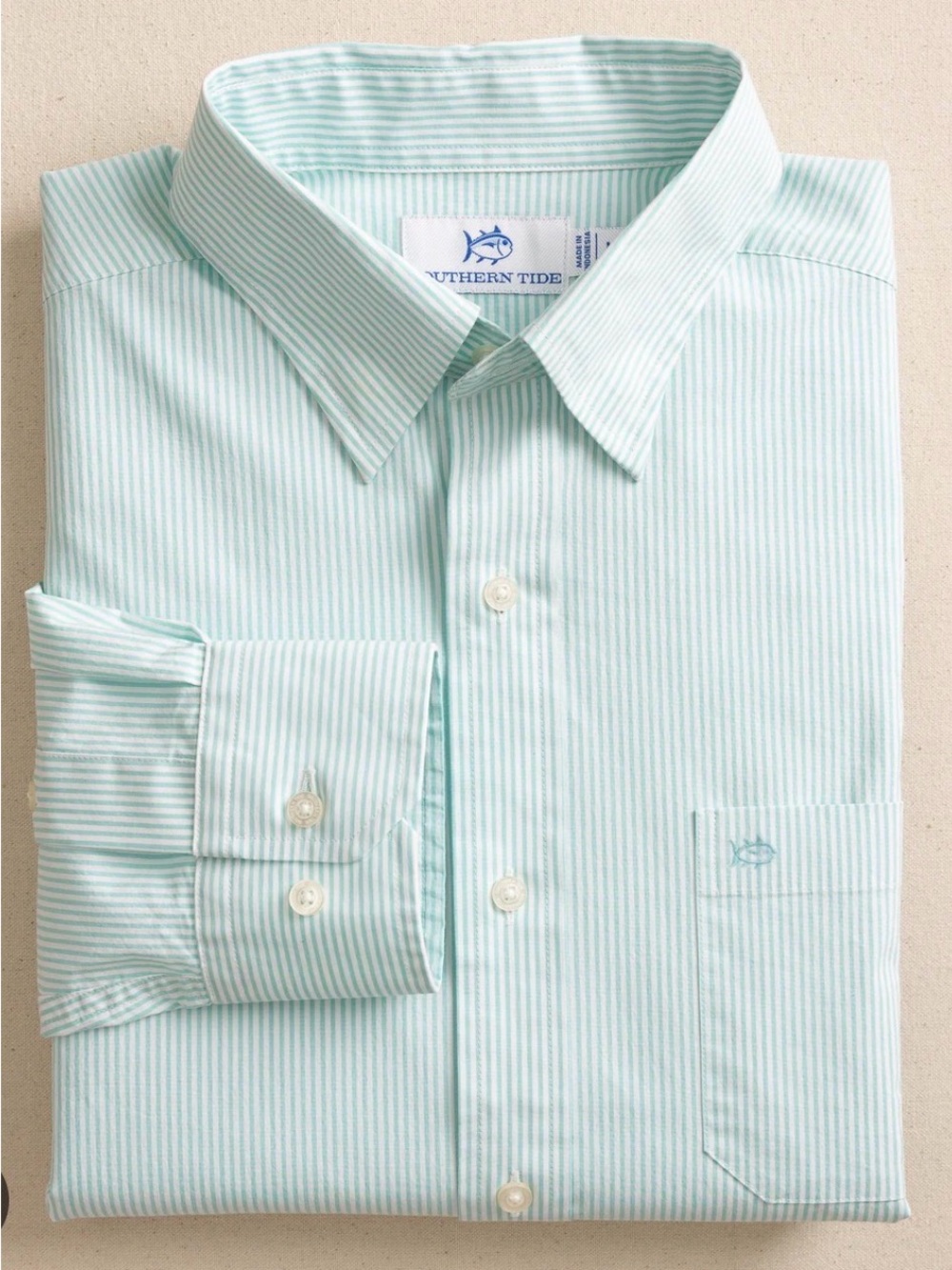 Southern Tide Mint Green Fine-Striped Dress Shirt